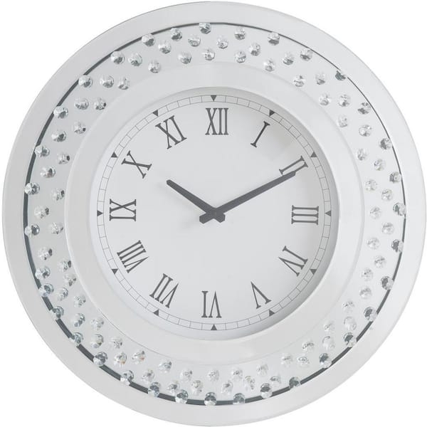 Round Wall Clock Shimmering Inlay Mirrored Border Roman Numerals