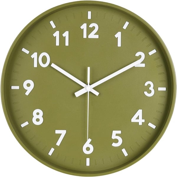 Round Wall Clock with Olive Green Matte Finish & 3D Numerals