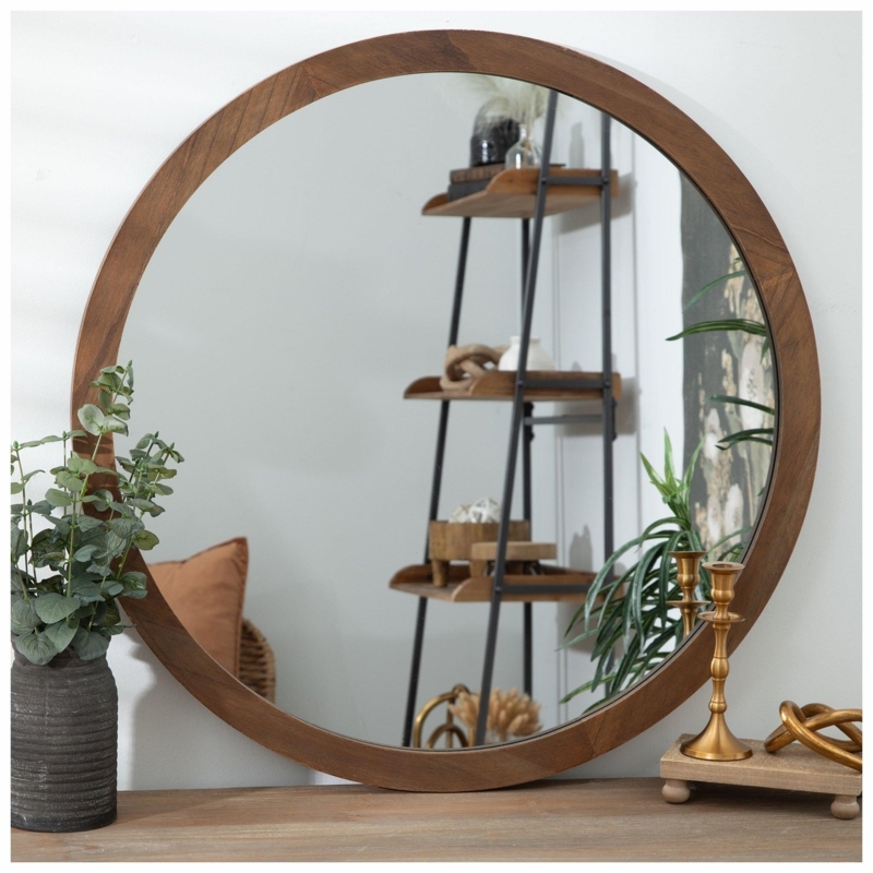Round Wall Mirror, Broad Blonde Wood Frame, Natural Grain