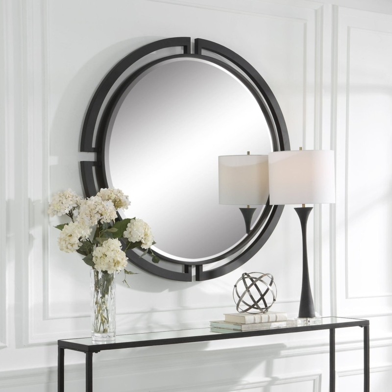 Round Wall Mirror, Quadrant Crosshairs, Extra Thin Brass Frame