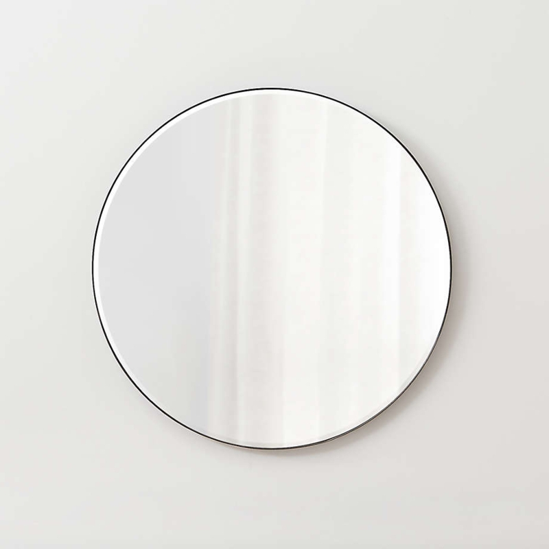 Round Wall Mirror, Thin Black Edge, Navy Wall Contrast