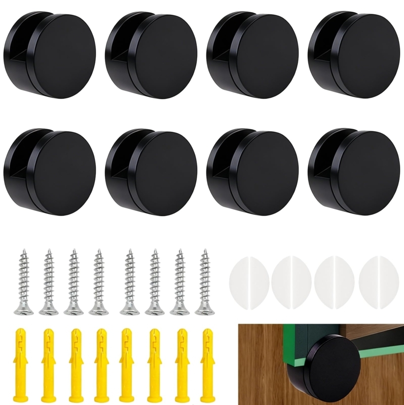 Round Wall Mounted Mirror Brackets Matte Black Aluminum Clips