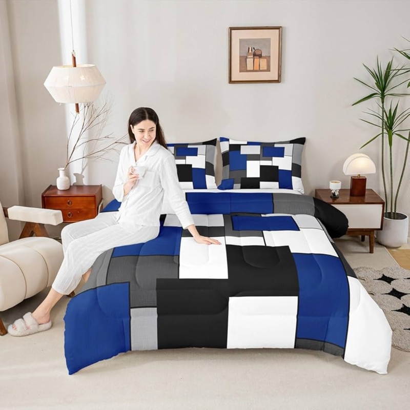 Royal Blue Comforter Set Abstract Square Design Teen Bedroom Ideas