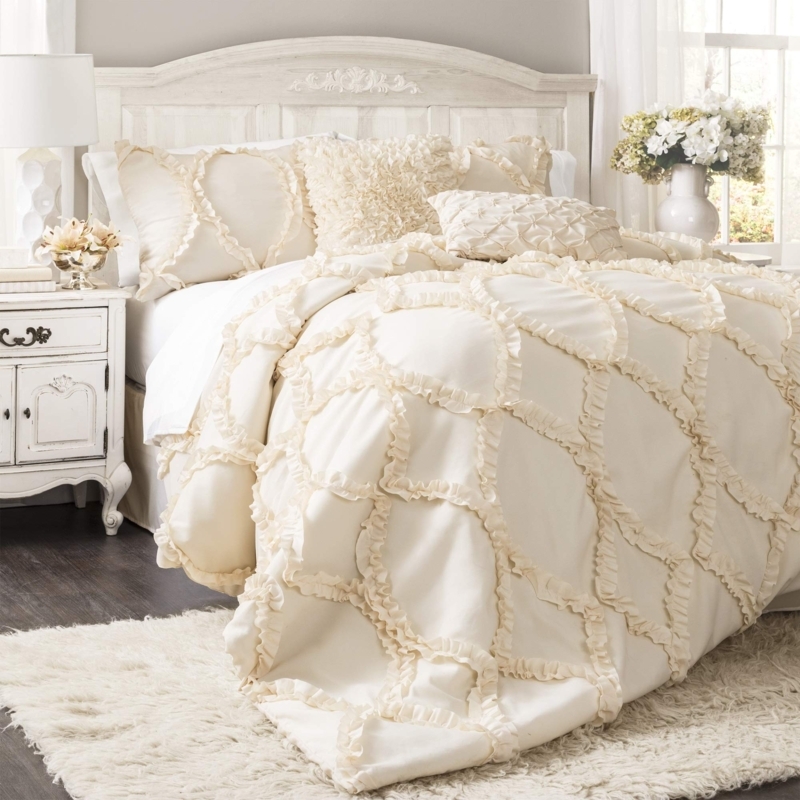 Ruffled Comforter Set Textured Weave Shabby Chic Bedding