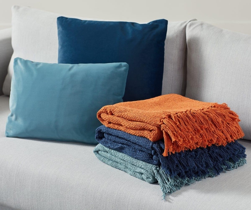 Rust Woven Throw Blanket, Tactile Honeycomb Weave with Twisted Fringe