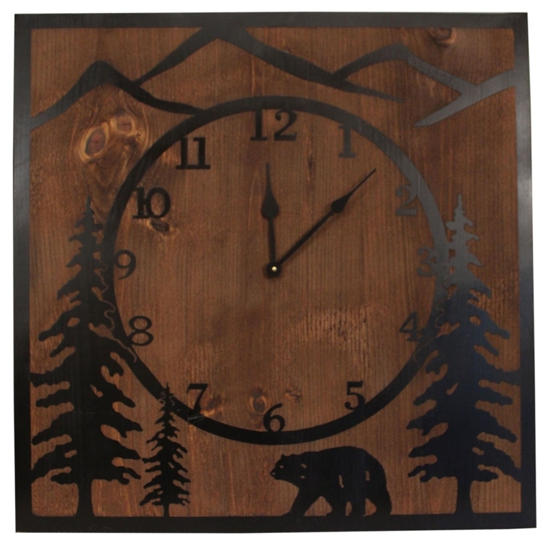 Rustic Black Bear Square Wall Clock