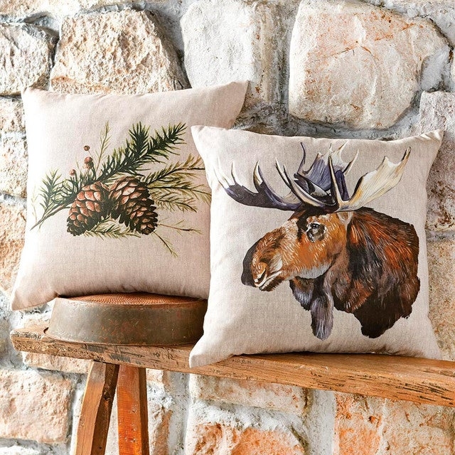 Rustic Cabin Lodge Bedding Decor Pillow with Bear Motif and Green