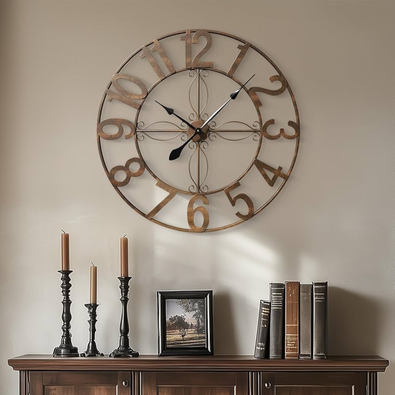Rustic Industrial Wall Clock Open Face Design Brick Background