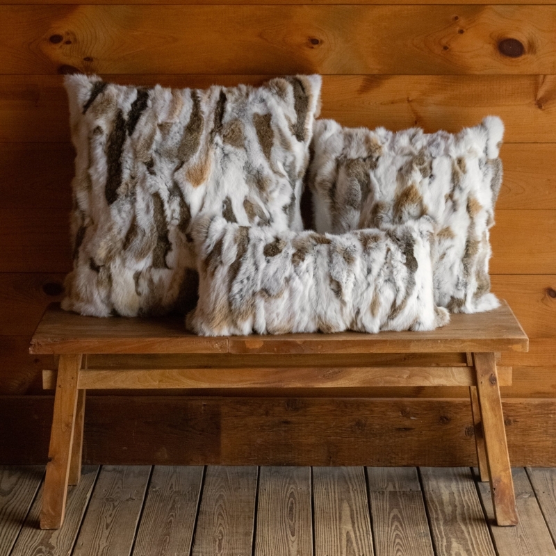 Rustic Lodge Living Room Decor, Tri-Tone Long Pile Fur Pillows