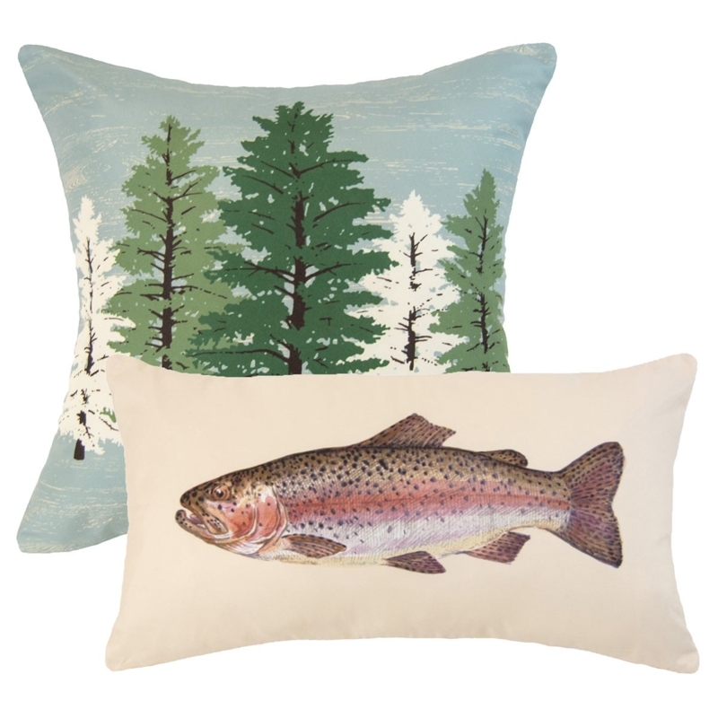 Rustic Lodge Throw Pillows Set with Wildlife Embroidery Details