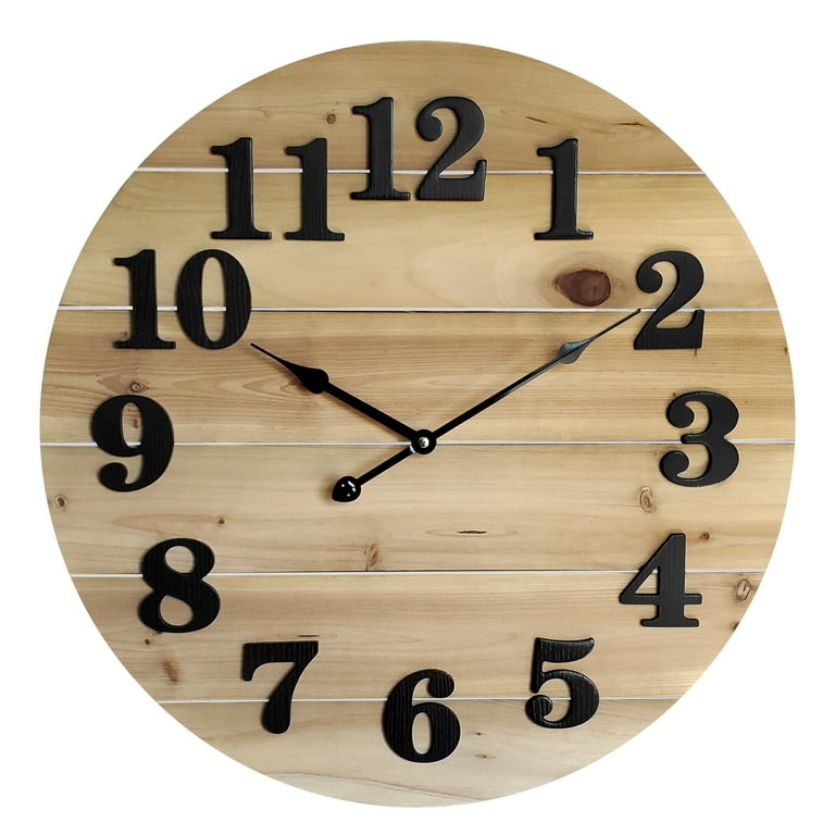 Rustic Planked Wood Wall Clock with Large Arabic Numerals