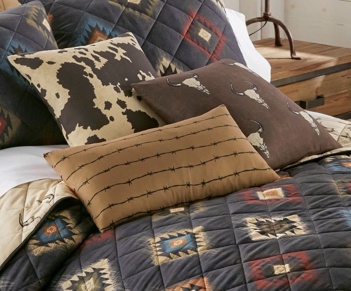 Rustic Southwestern Throw Pillow Set with Mixed Textures and Braided Trim