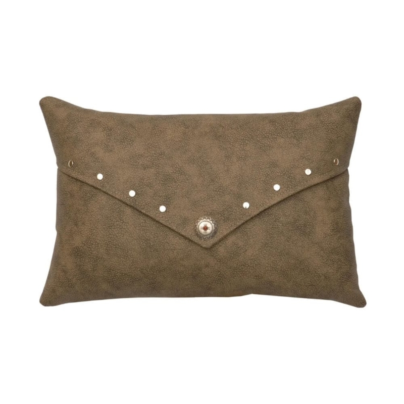 Rustic Southwestern Throw Pillow with Faux Leather and Whipstitch