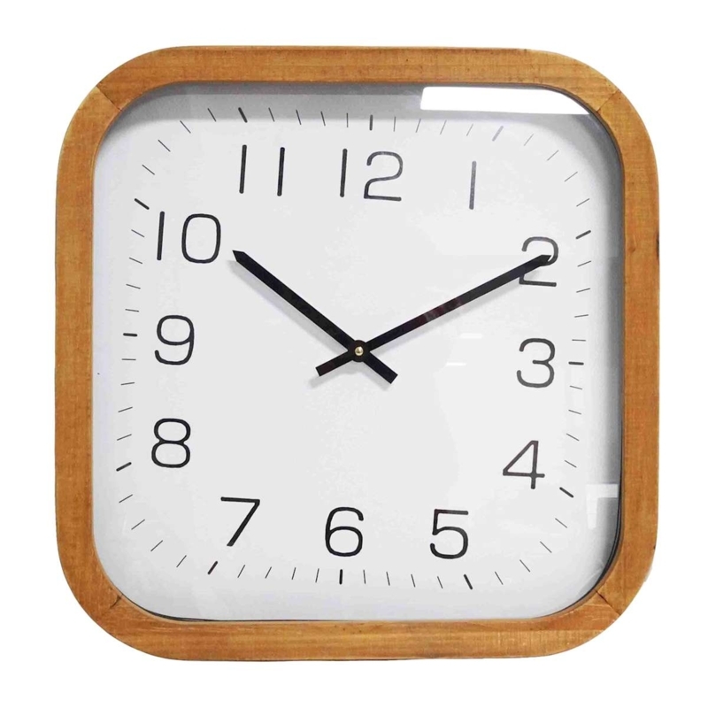 Rustic Square Wooden Wall Clock in Dual Tone Grain Finish