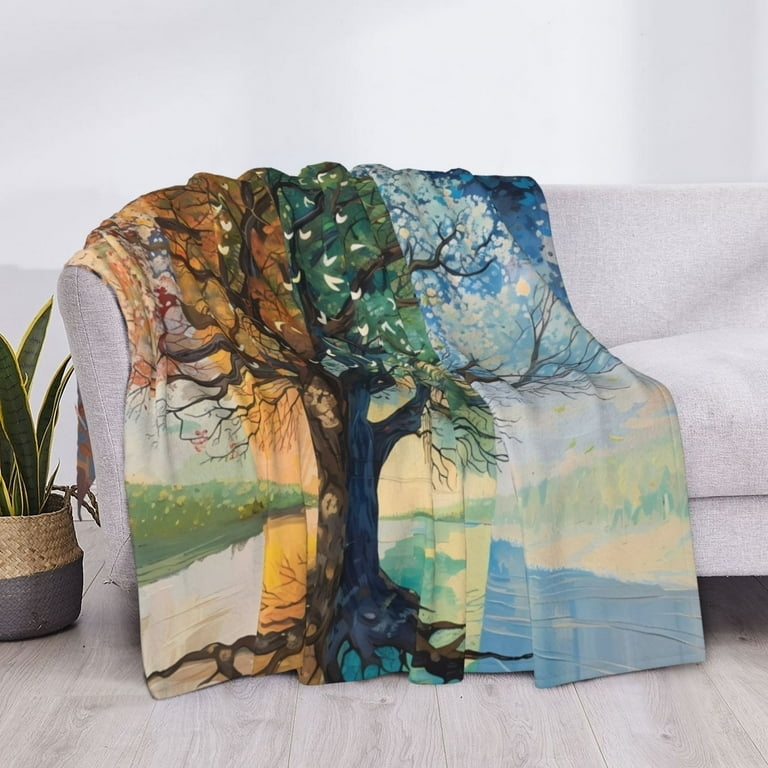 Rustic Throw Blanket Autumn Tree Reflection Print for Harvest Home