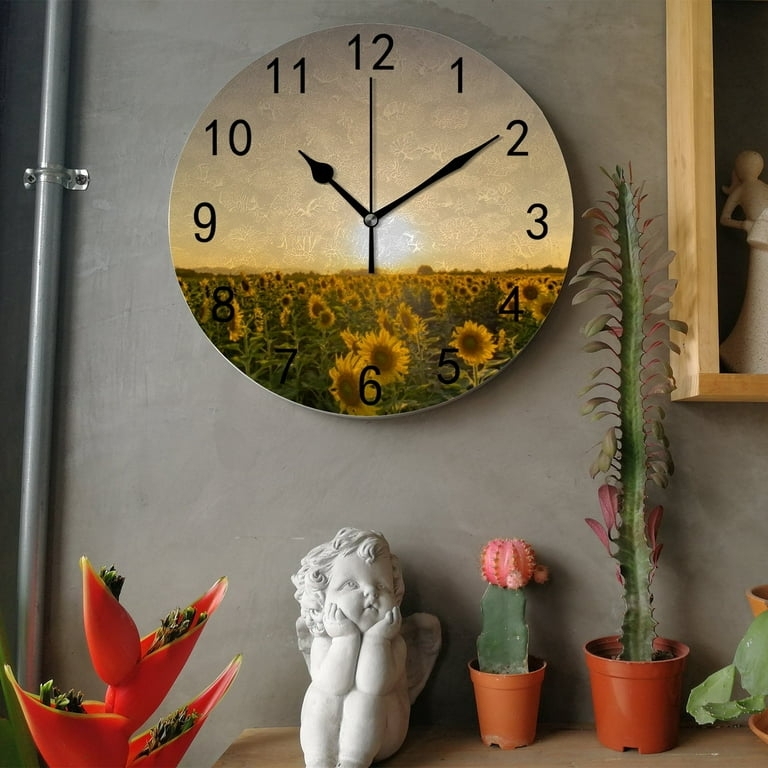 Rustic Wall Clock Sunflower Dial Bold Numerals Country Farmhouse Style