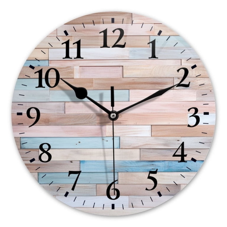 Rustic Wood Plank Wall Clock in Coastal Pastel Blue and Cream tones