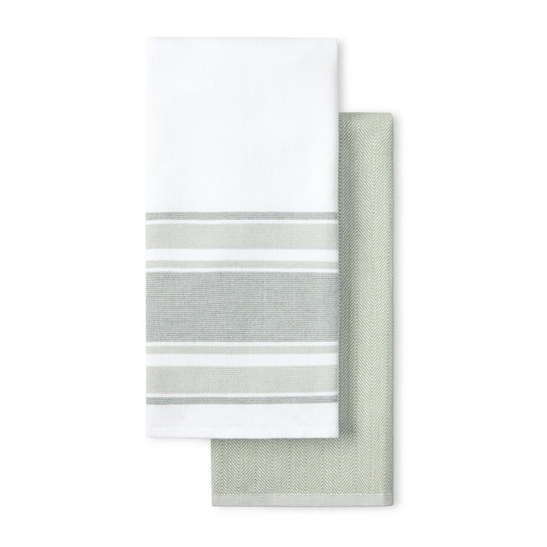 Sage Green Kitchen Towel with Fringed Edges & Windowpane Check