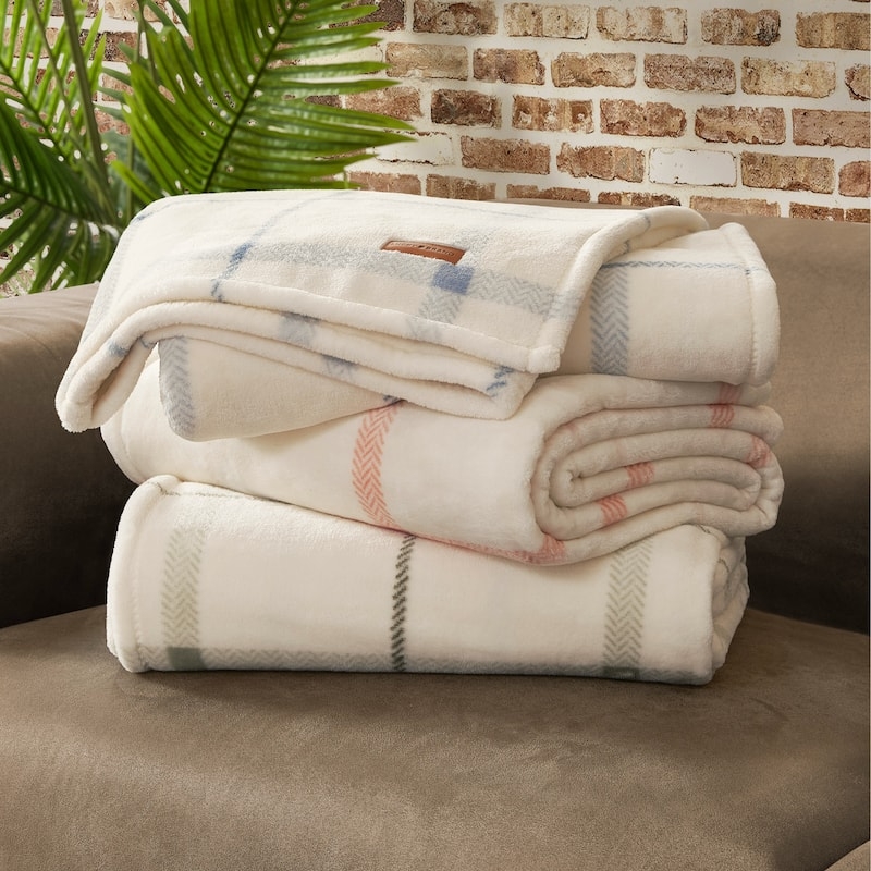 Sage Green Throw Blanket Plush Windowpane Plaid Fleece