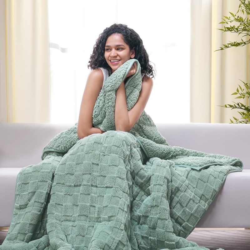 Sage Green Weighted Blanket with Botanical Jacquard Print