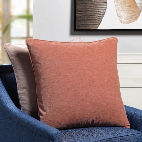 Salmon Pink Throw Pillow with Textured Weave and Flange Edge.