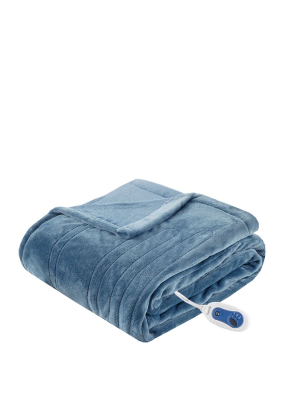 Sapphire Blue Heated Throw, High Pile Plush, Digital Remote.