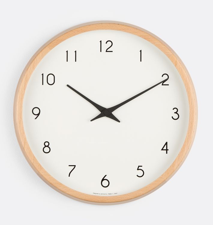 Scandinavian Style Wall Clock with Beech Wood Frame and Serif Numerals