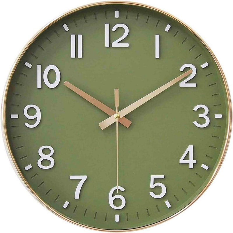 Scandinavian Wall Clock, Sage Green Dial, Wood Toned Numerals, Wood Hands