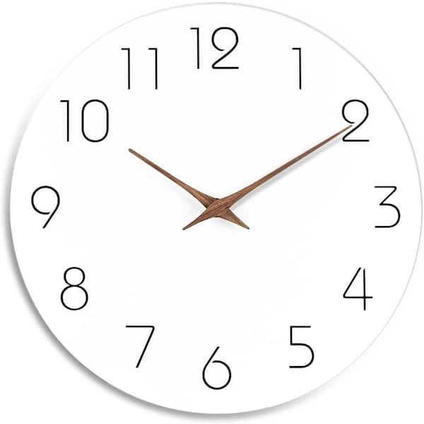 Scandinavian Wall Clock, Wood Toned Frame, Minimalist White Dial
