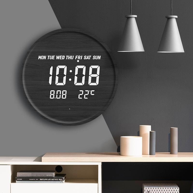 Scandinavian White and Wood Digital Wall Clock