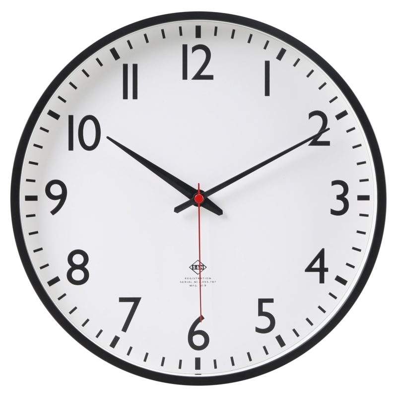 Schoolhouse Style Wall Clock with Black Frame & Spade Hands