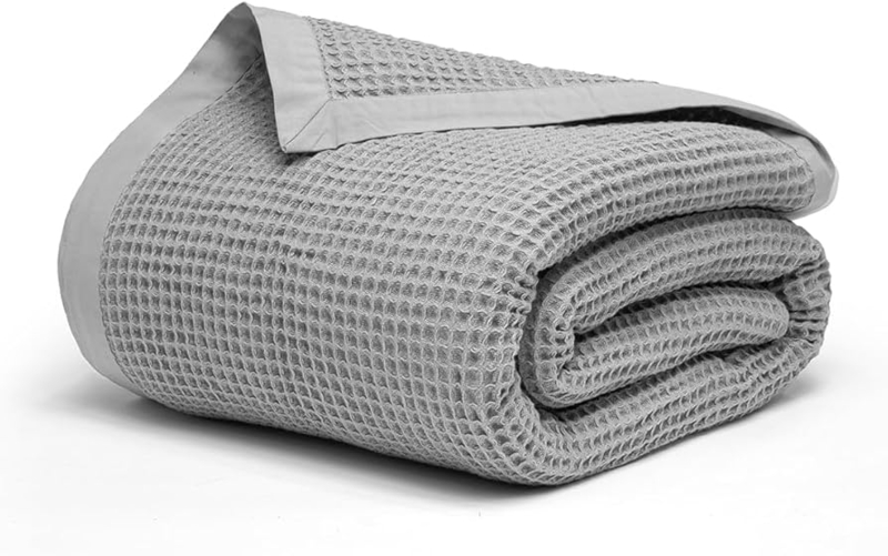 Scottish Grey Waffle Throw Blanket with Modern Minimalist Drape