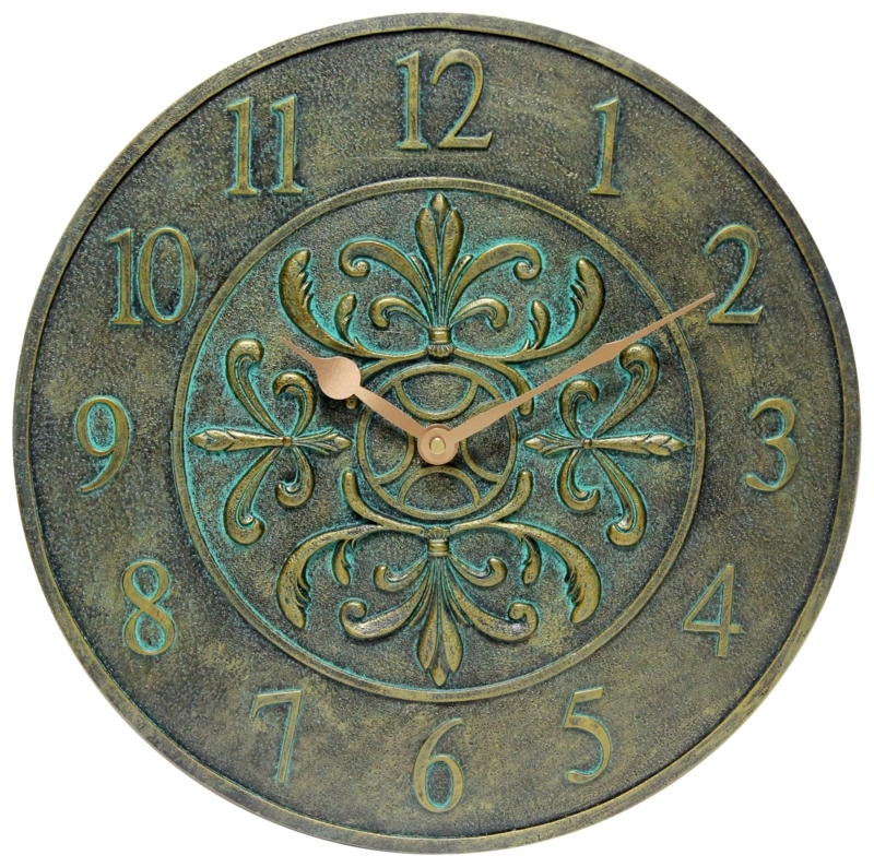 Sculptural Wall Clock Floral Frame Aged Finish Garden Decor