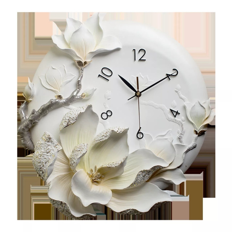 Sculptural Wall Clock White 3D Petals Minimalist Dial Modern Art