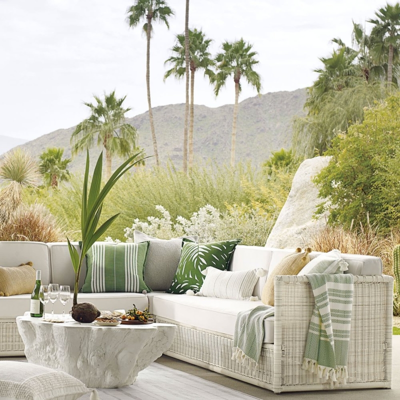 Sectional Sofa White L-Shaped Coastal Patio Seating Ocean View Deck