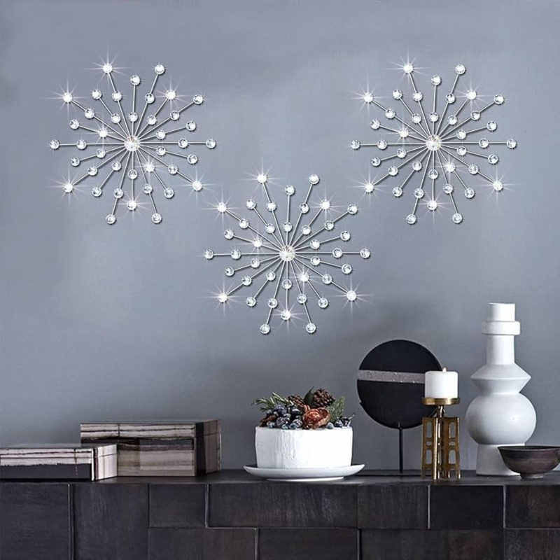 Set of 3 Starburst Wall Accents with Sparkling Rhinestone Accents