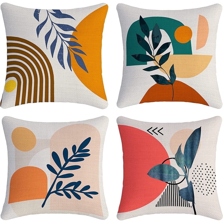 Set of 4 Earthy Abstract Botanical Pillow Covers in Rust and Sage