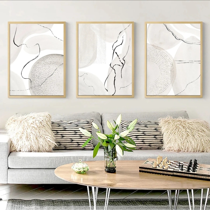 Set of Six Wall Art Prints: Line Figures & Botanicals