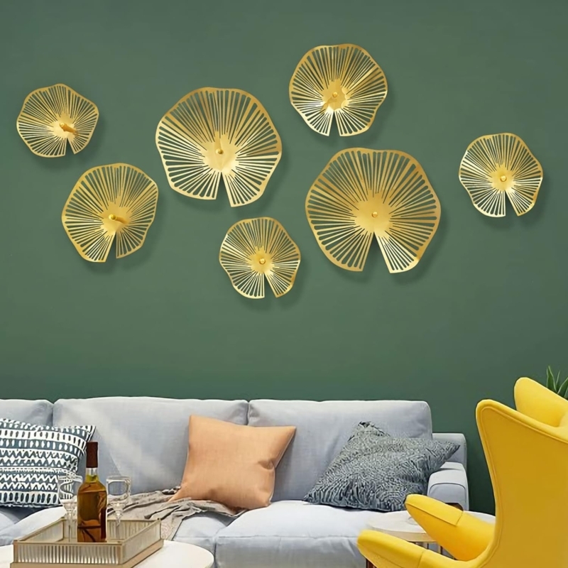 Seven Piece Wall Art Set with Hollow-Out Lotus Leaves