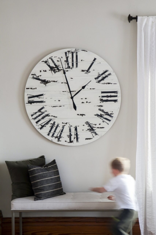 Shabby Chic Wall Clock with Large Scale and Distressed Finish