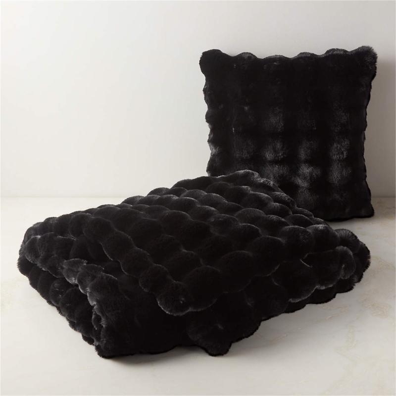Shaggy Black Throw Pillow, Ultra Shaggy Faux Fur