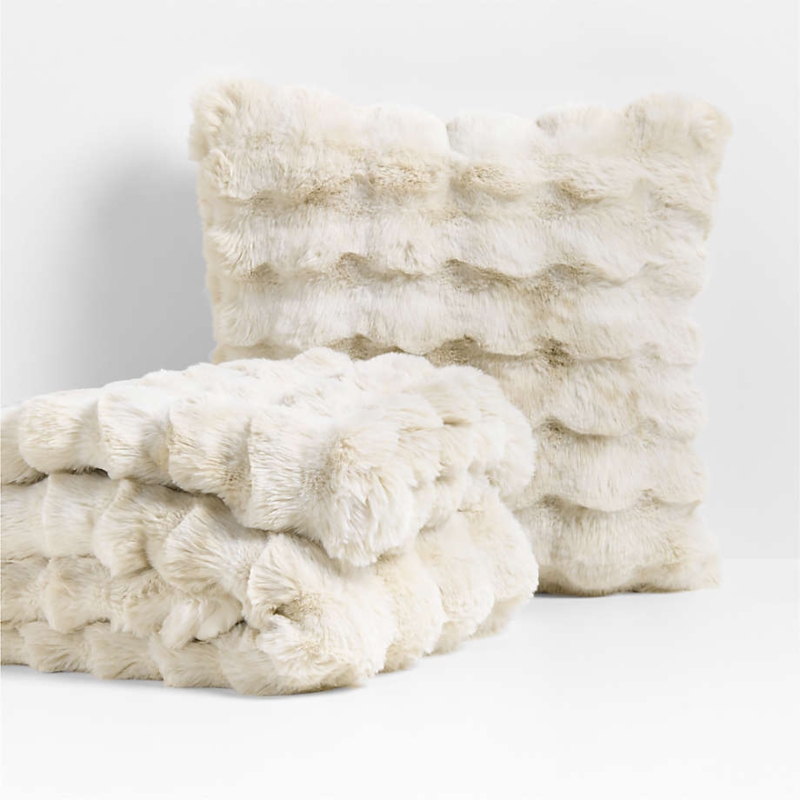Shaggy Decorative Throw Pillow, Arctic Ivory Faux Fur