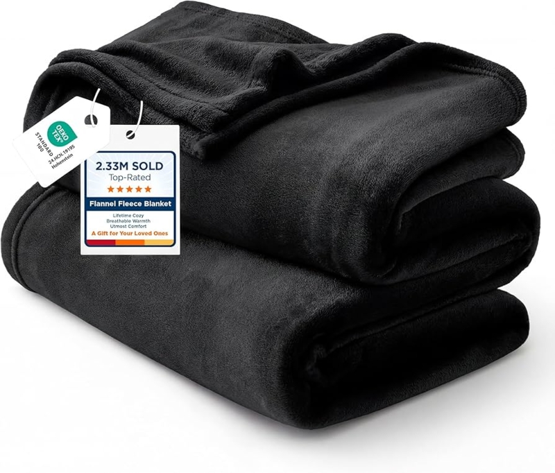 Shaggy Fleece Throw Blanket: Deep Black, Plush Black Throw for Sofa