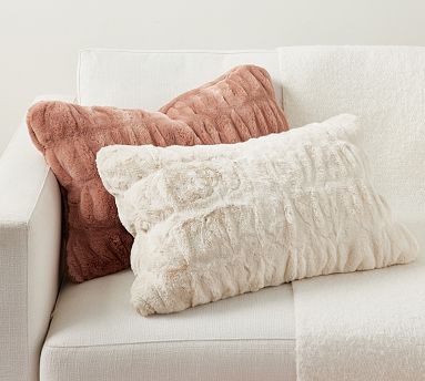 Shaggy Ruched Throw Pillow, Charcoal Grey Faux Fur Design