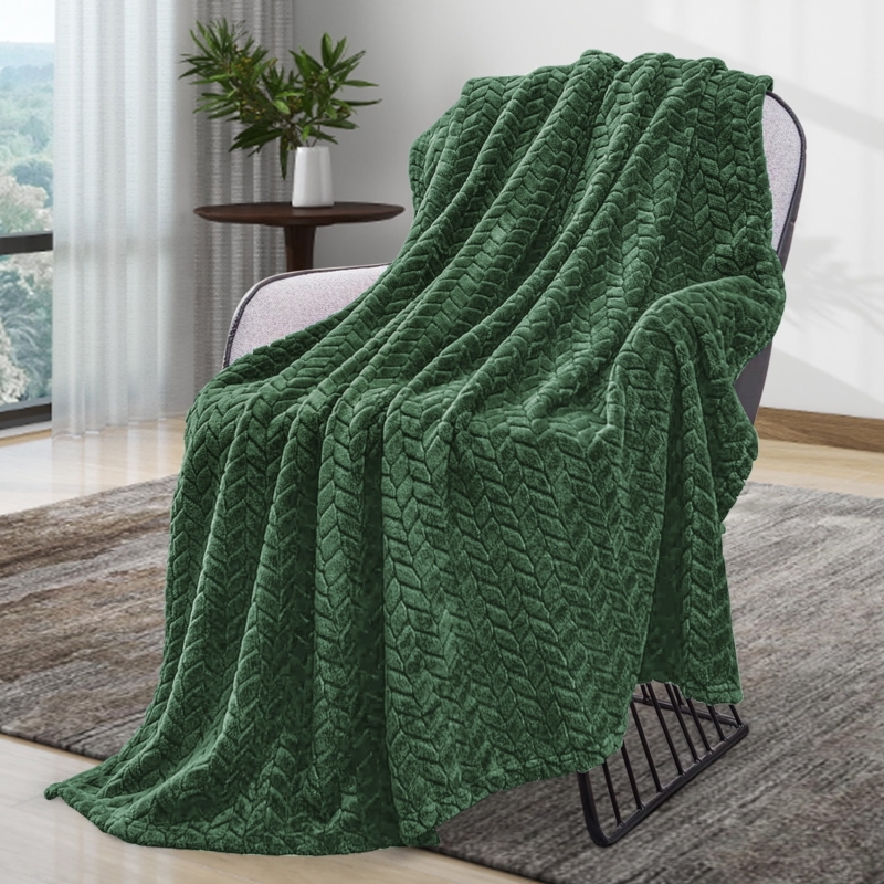 Shaggy Throw Blanket Forest Green High Pile Plush Fleece Decor