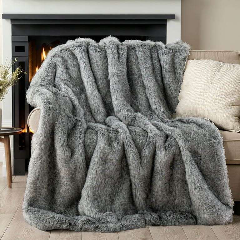 Shaggy Throw Blanket Long Fibers Plush Texture Charcoal Gray Moody