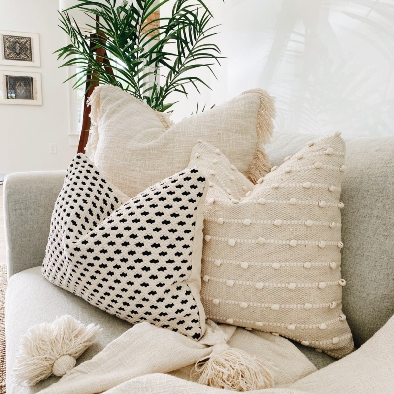 Shaggy Throw Pillow Set with Geometric Boho Patterns for Sofa Styling