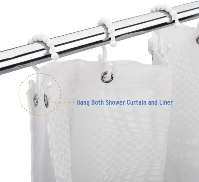 Shower Curtain Hooks with Double Hook Design and Roller Balls