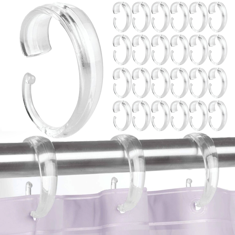 Shower Curtain Rings, C-Shaped Transparent Plastic Set