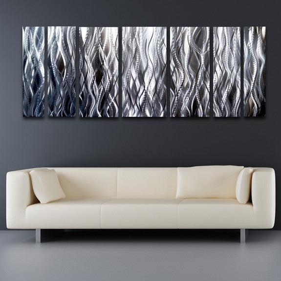Silver Staggered Metal Wall Art Set with Seven Vertical Panels